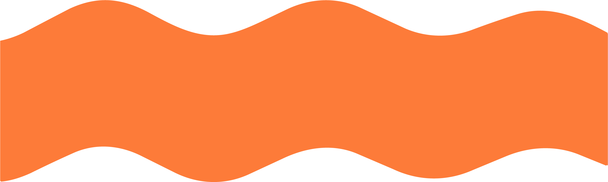 Bright orange rectangular graphic with smooth, flowing wave patterns along the top and bottom edges and transparent areas surrounding the curves.
